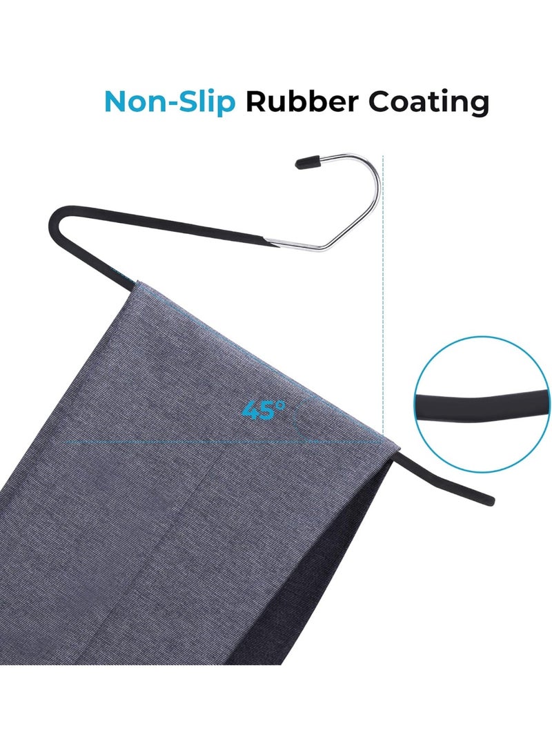10 PCS Non Slip Pants Hangers  Open Ended Easy Slid Slacks Hangers, Durable Anti-Rust Space Saving Metal Jeans Hangers, Chrome and Black Friction - Image 4
